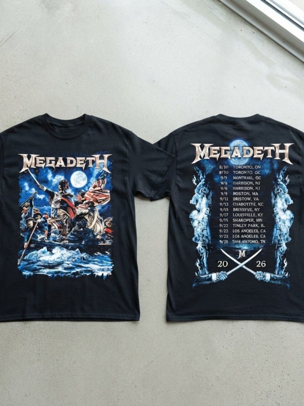 Megadeth North American 2026 Tour Vic Washington Crossing the Delaware Black Tee